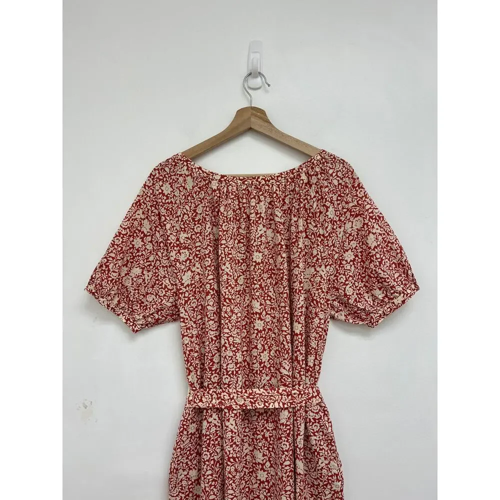 Faherty Carmel Floral Print Organic Cotton Midi Belted Flowy Shirtdress - Medium - Picture 6 of 15